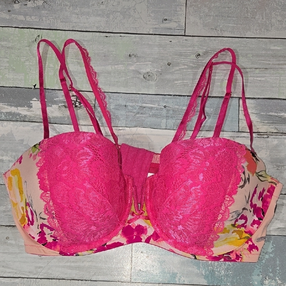 CACIQUE Lightly Lined Multi-Way Strapless Floral Print Bra Sz 42DD